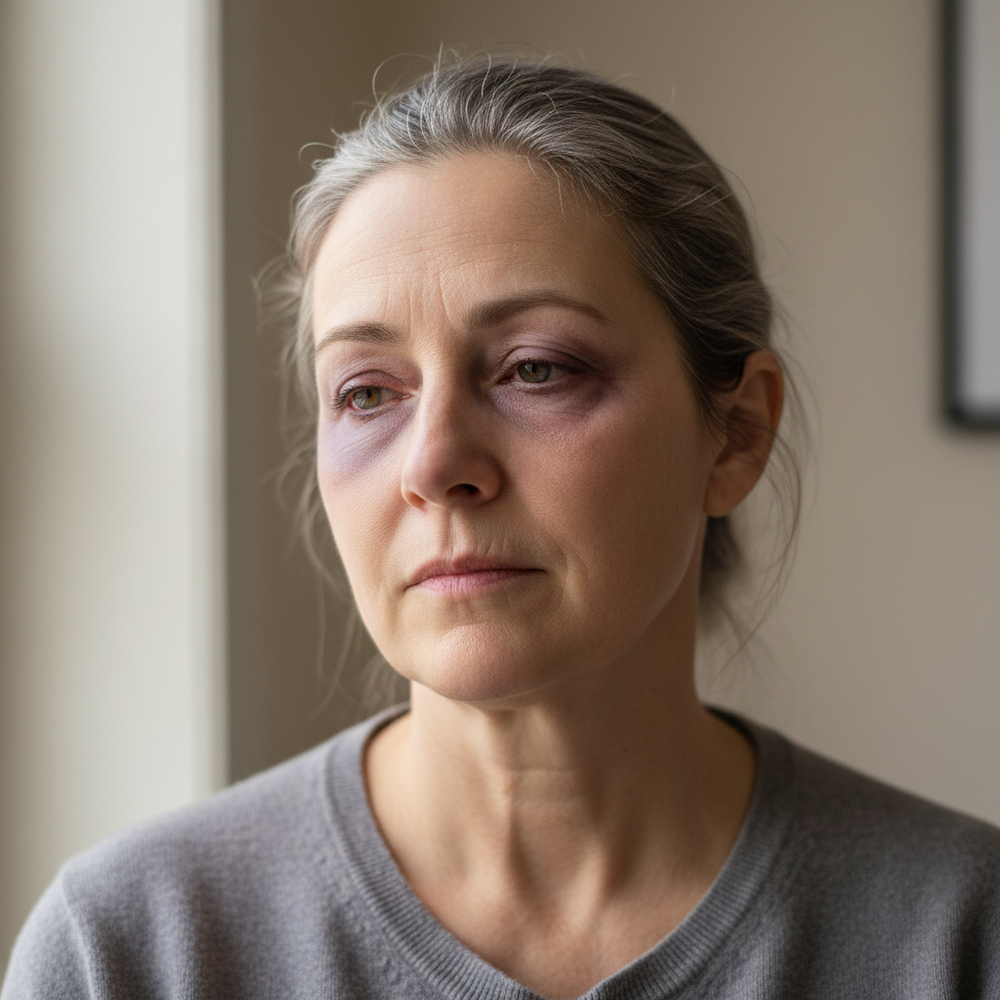 Before - tired woman with dark circles